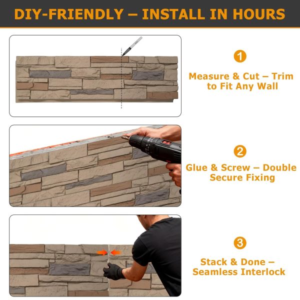 ROOMTEC Faux Stone Wall Panel Polyurethane DIY Home Decor-5