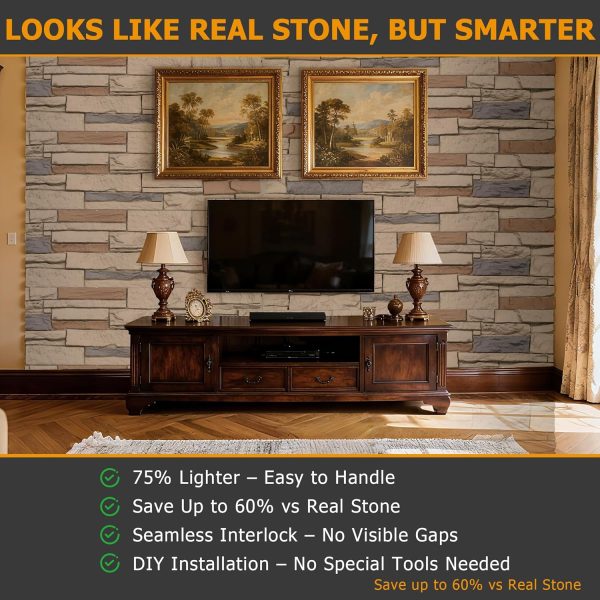 ROOMTEC Faux Stone Wall Panel Polyurethane DIY Home Decor-3