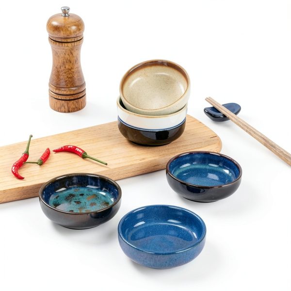3.35 Inch Ceramic Soy Sauce Dish Set of 6, Assorted Colors by STE-CER-5