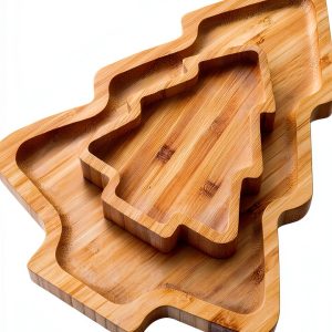 2PCS Wood Serving Platters:Christmas Tree Shaped Wooden Tray for Japanese Sashimi, Holiday Platters,Serving Charcuterie Board Decorative Cheese Cookie Trays Sandwich Dessert Snacks-0