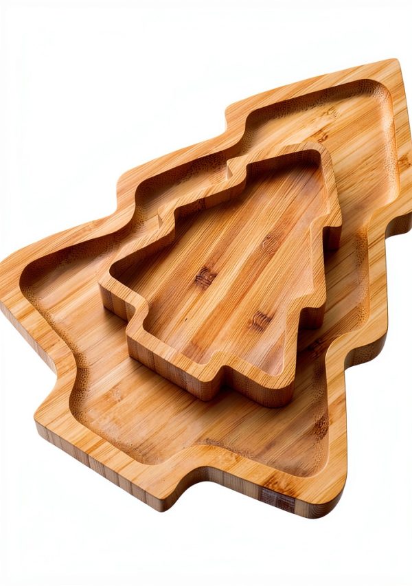 2PCS Wood Serving Platters:Christmas Tree Shaped Wooden Tray for Japanese Sashimi, Holiday Platters,Serving Charcuterie Board Decorative Cheese Cookie Trays Sandwich Dessert Snacks-0