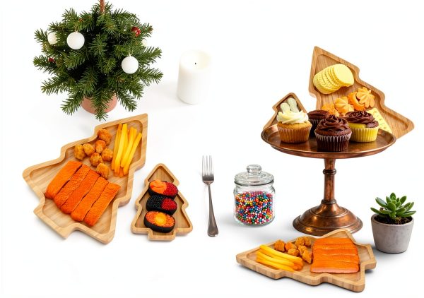 2PCS Wood Serving Platters:Christmas Tree Shaped Wooden Tray for Japanese Sashimi, Holiday Platters,Serving Charcuterie Board Decorative Cheese Cookie Trays Sandwich Dessert Snacks-5