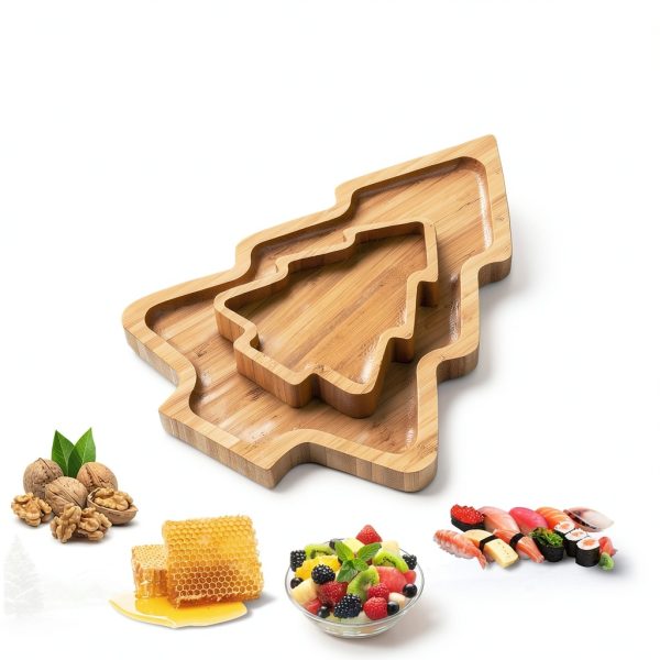 2PCS Wood Serving Platters:Christmas Tree Shaped Wooden Tray for Japanese Sashimi, Holiday Platters,Serving Charcuterie Board Decorative Cheese Cookie Trays Sandwich Dessert Snacks-3