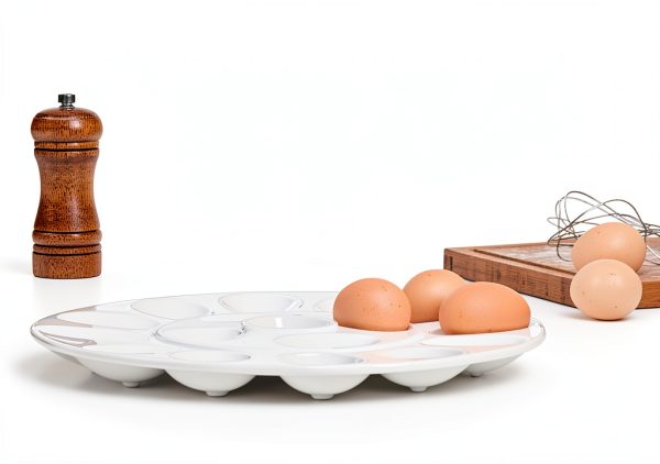ONEMORE Deviled Egg Platter Tray Ceramic Egg Holder Round Egg Dish Plate 17-Cup Egg Container for Party Display - Microwave & Freezer Safe - 11.5 inch, White-1