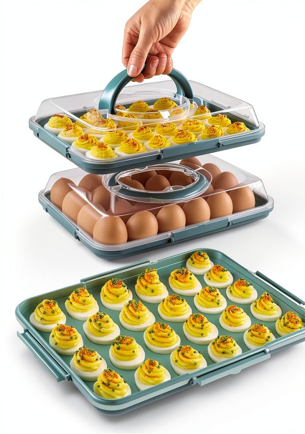 Deviled Egg Containers with Lid - Reusable Platter 2 Pack 48 Count-0
